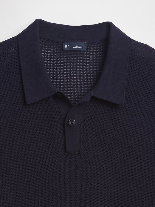 Suéter polo de crochet texturizado Suéter polo de crochet texturizado