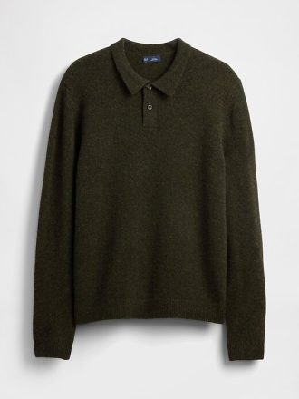 Suéter tipo polo de mezcla de lana merino