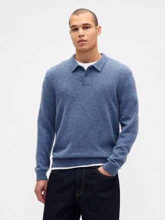 Suéter tipo polo de mezcla de lana merino