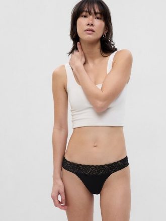 Tanga de algodón orgánico elástico con ribete de encaje Tanga de algodón orgánico elástico con ribete de encaje