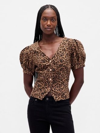 Top con costura y mangas abullonadas