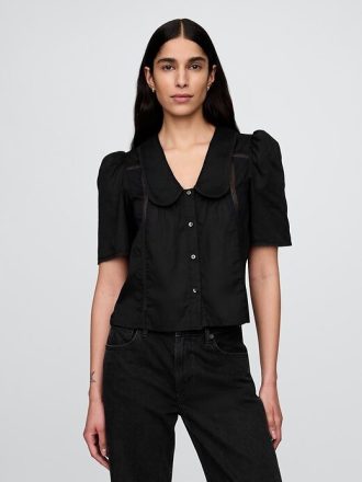Top con cuello de encaje y mangas abullonadas