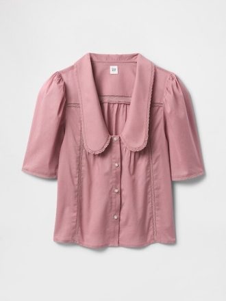 Top con cuello de encaje y mangas abullonadas