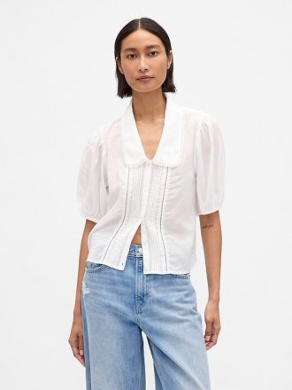 Top con cuello y mangas abullonadas