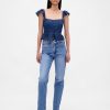 Top corto con peplum de gasa y volantes de encaje Top corto con peplum de gasa y volantes de encaje