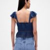 Top corto con peplum de gasa y volantes de encaje Top corto con peplum de gasa y volantes de encaje