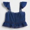 Top corto con peplum de gasa y volantes de encaje Top corto con peplum de gasa y volantes de encaje