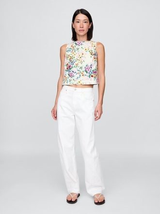 Top corto de tirantes con estampado floral de mezclilla