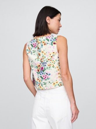 Top corto de tirantes con estampado floral de mezclilla