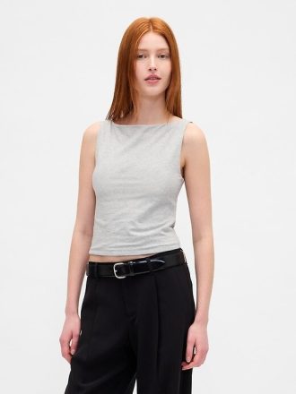 Top corto sin mangas con cuello barco y jersey de punto