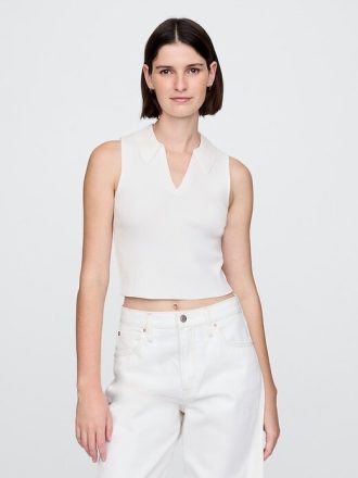 Top corto sin mangas con cuello de canalé