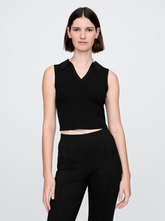 Top corto sin mangas con cuello de canalé