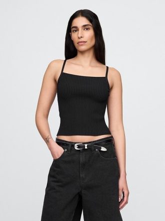 Top corto sin mangas con cuello de canalé