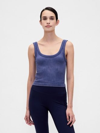 Top corto sin mangas de canalé sin costuras GapFit