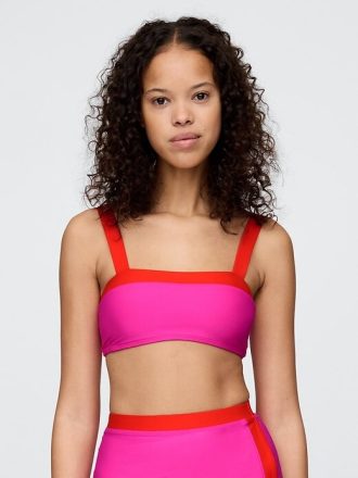 Top de bikini bandeau con bloques de color