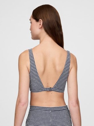 Top de bikini cruzado de cuadros vichy de seersucker