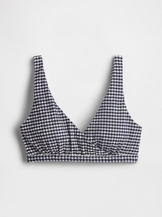 Top de bikini cruzado de cuadros vichy de seersucker