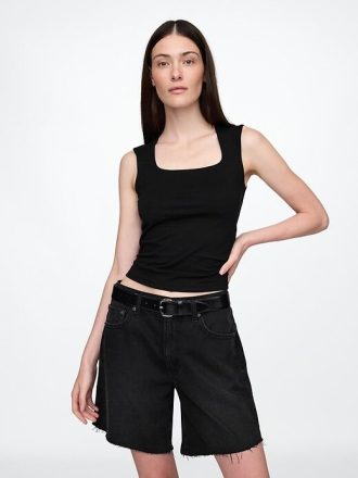 Top de cuello cuadrado de jersey de punto cerrado