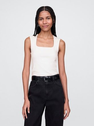 Top de cuello cuadrado de jersey de punto cerrado