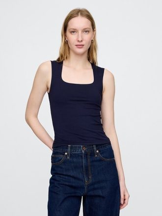 Top de cuello cuadrado de jersey de punto cerrado