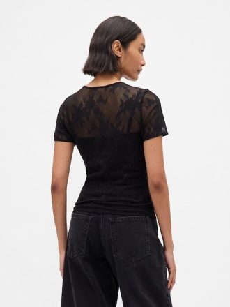 Top de malla con encaje floral
