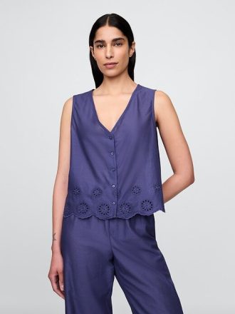 Top de pijama con dobladillo con ojales