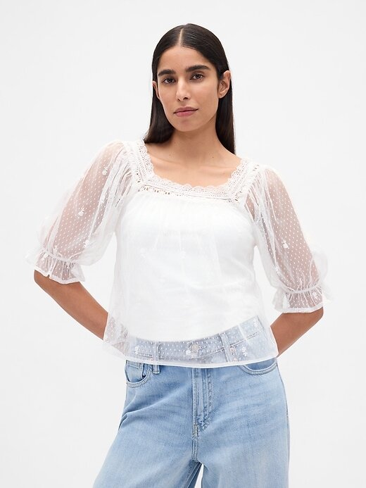 Top de tul transparente bordado Top de tul transparente bordado