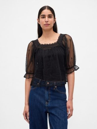 Top de tul transparente bordado