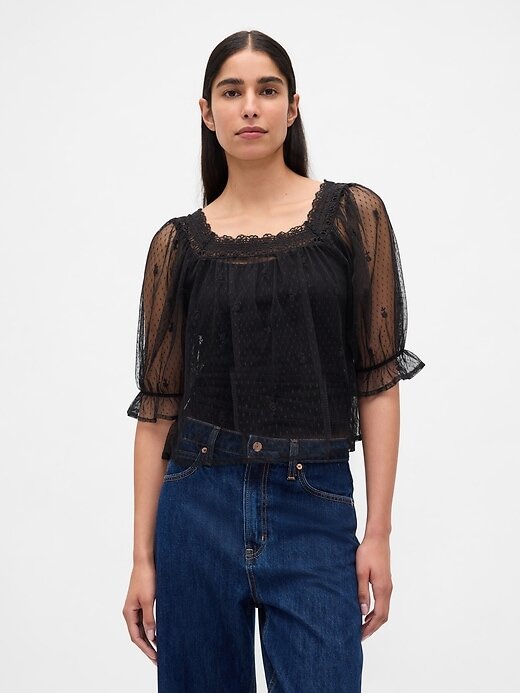 Top de tul transparente bordado Top de tul transparente bordado
