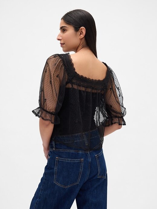 Top de tul transparente bordado Top de tul transparente bordado