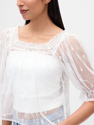 Top de tul transparente bordado