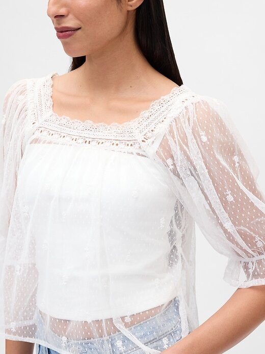 Top de tul transparente bordado Top de tul transparente bordado