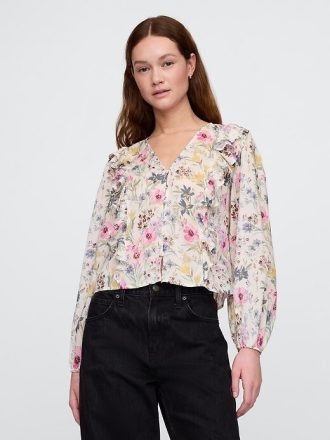 Top floral con ribete de volantes