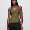 Top halter bordado en mezcla de lino