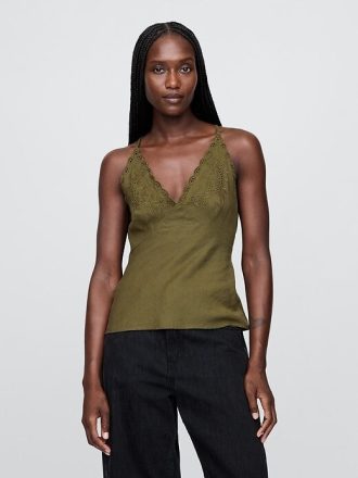 Top halter bordado en mezcla de lino