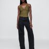 Top halter bordado en mezcla de lino