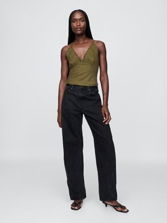 Top halter bordado en mezcla de lino
