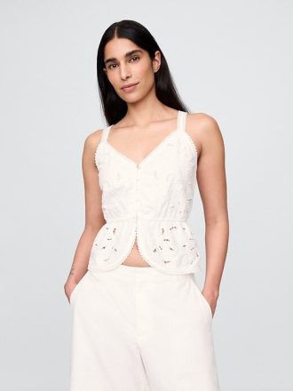 Top peplum con ojales en mezcla de lino