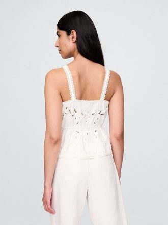Top peplum con ojales en mezcla de lino
