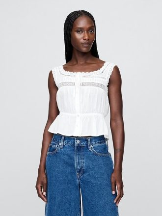 Top peplum con ribete de encaje
