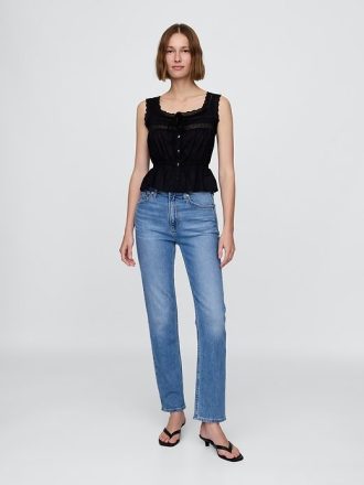 Top peplum con ribete de encaje