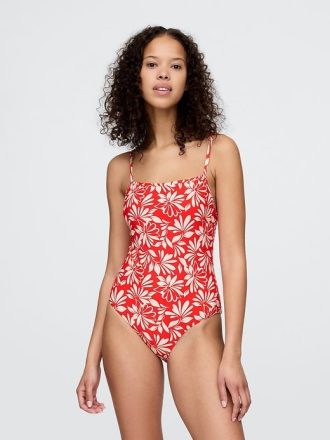 Traje de baño de una pieza con cuello cuadrado