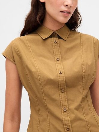 Vestido camisero de popelina con costura Vestido camisero de popelina con costura