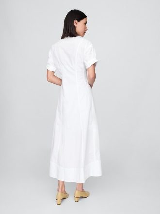 Vestido camisero midi de popelina con puños enrollados