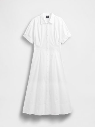 Vestido camisero midi de popelina con puños enrollados