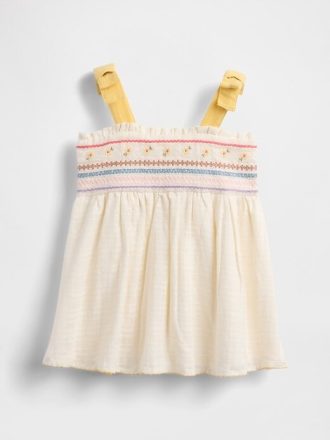 Vestido de bebé bordado con lazo en los hombros