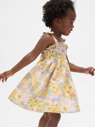 Vestido de gasa de algodón con tirantes de lazo para bebés y niños pequeños