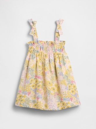 Vestido de gasa de algodón con tirantes de lazo para bebés y niños pequeños