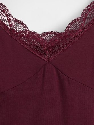 Vestido de pijama con ribete de encaje modal