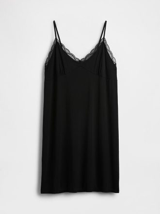 Vestido de pijama con ribete de encaje modal